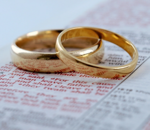 [Wedding Bands on the Pages of a Bible]